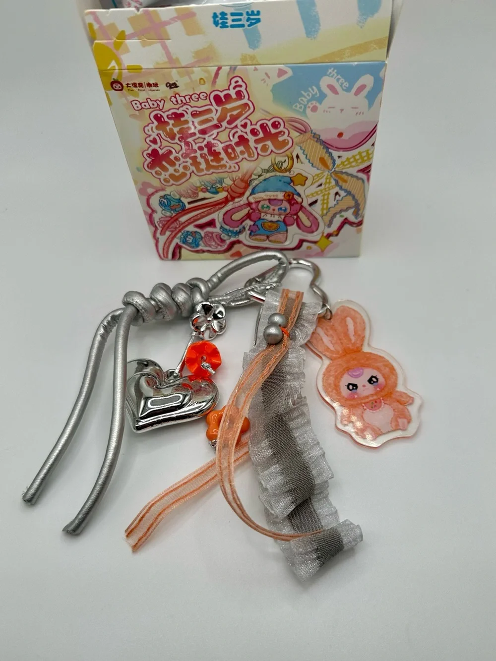 Baby Three BB3 Acrylic Keychain Love Chain Bag Charm Heart Carabiner Clip Orange